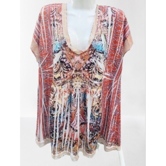 Unity World Wear Tops - Unity World Wear Plus 2X Top Blouse V-Neck T-Shirt Short Dolman Sleeve Casual